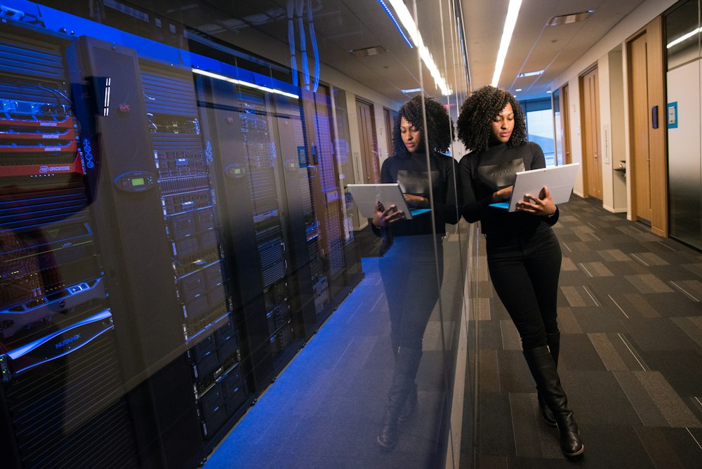 Engineers working in a data centre
